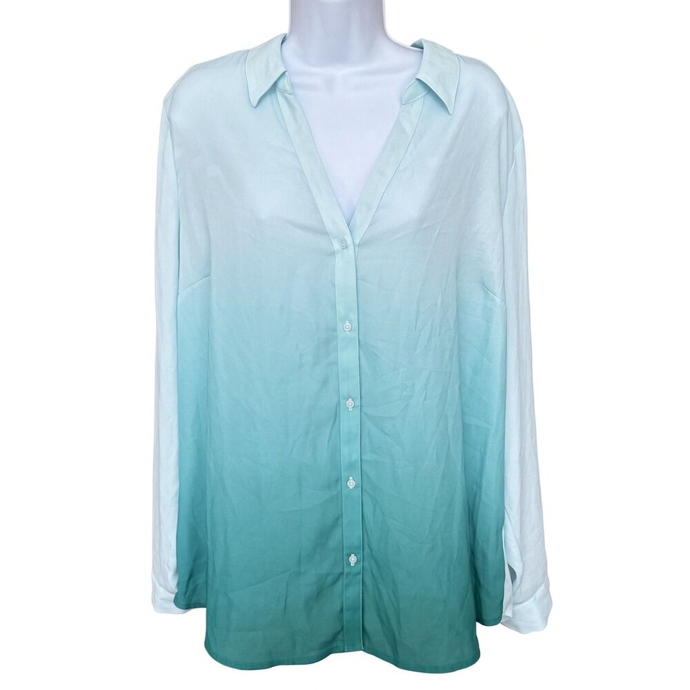CANDIE'S Women's Blue Ombre Button Down Long Sleeve Blouse Shirt XXL - NWT